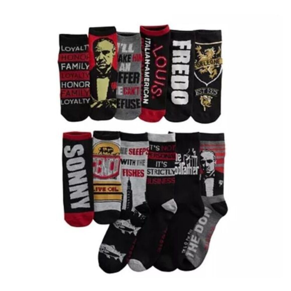 Brand New Men’s 12 Days of Socks The Godfather Crew Socks Size 6-12